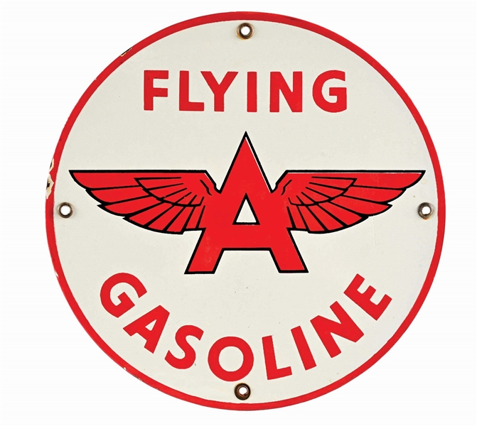 FLYING A GASOLINE PORCELAIN PUMP PLATE SIGN. 