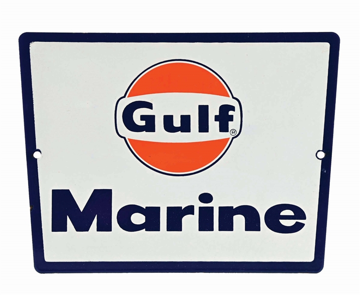 GULF MARINE GASOLINE PORCELAIN PUMP PLATE SIGN. 