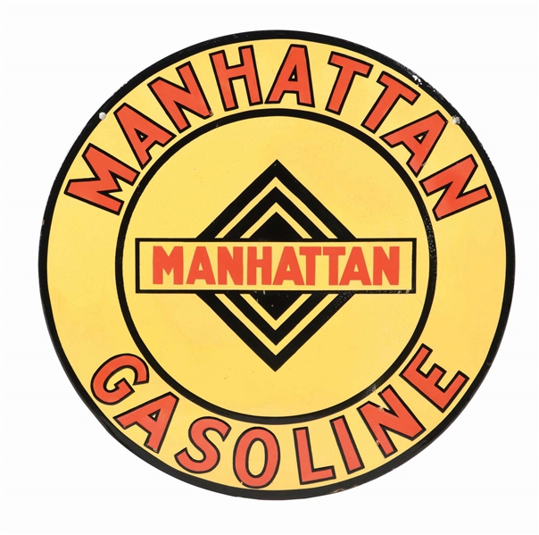 MANHATTAN GASOLINE PORCELAIN SIGN.