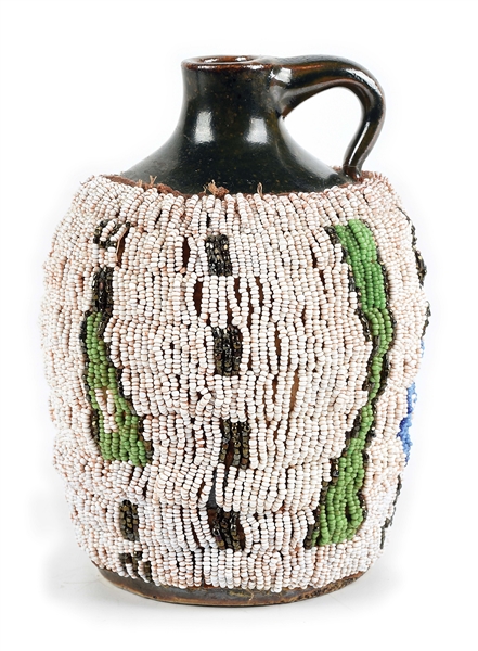 NATIVE AMERICAN BEADED CERAMIC JUG