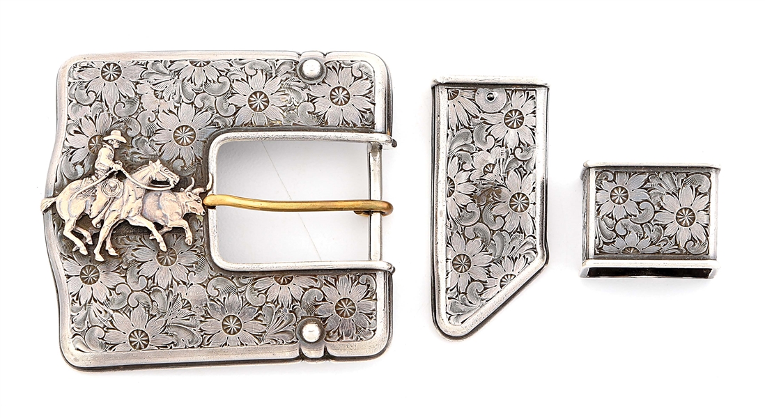 DAVE MURRAY STERLING SILVER 3-PIECE BELT BUCKLE