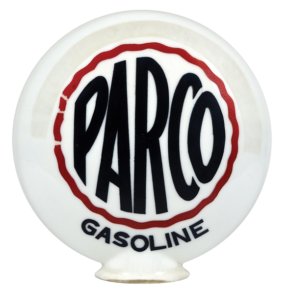 PARCO GASOLINE "GARAGE OWNERS OIL CO." ONE PIECE ETCHED GLOBE.