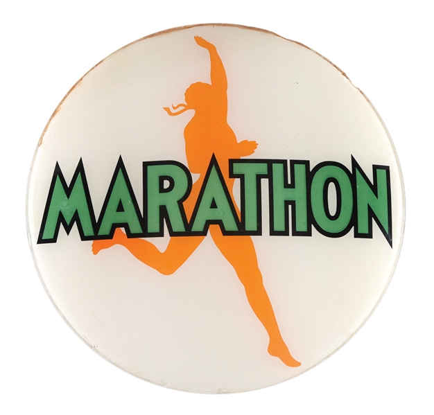 MARATHON GASOLINE SINGLE 15" GLOBE LENS W/ RUNNER GRAPHIC. 