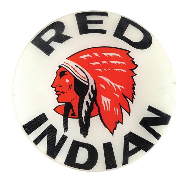 RED INDIAN GASOLINE SINGLE 13.5 GLOBE LENS W/ NATIVE AMERICAN GRAPHIC. 