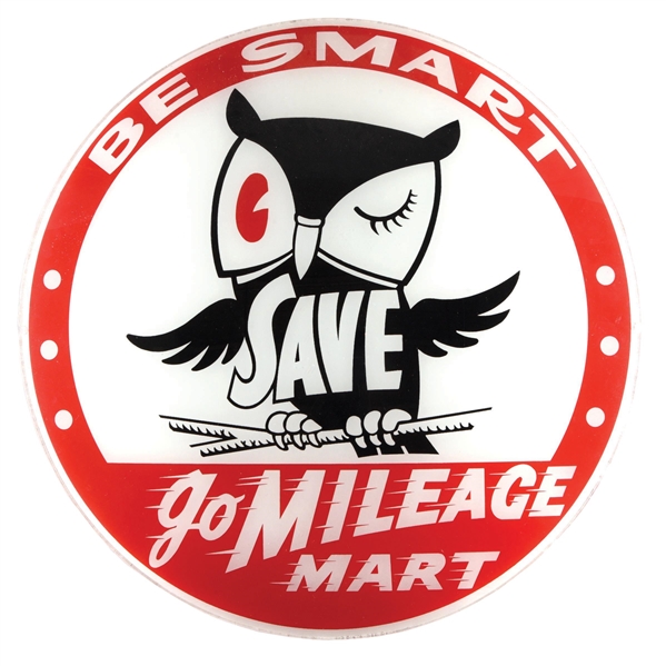 BE SMART GO MILEAGE MART SINGLE 13.5" GLOBE LENS W/ OWL GRAPHIC. 