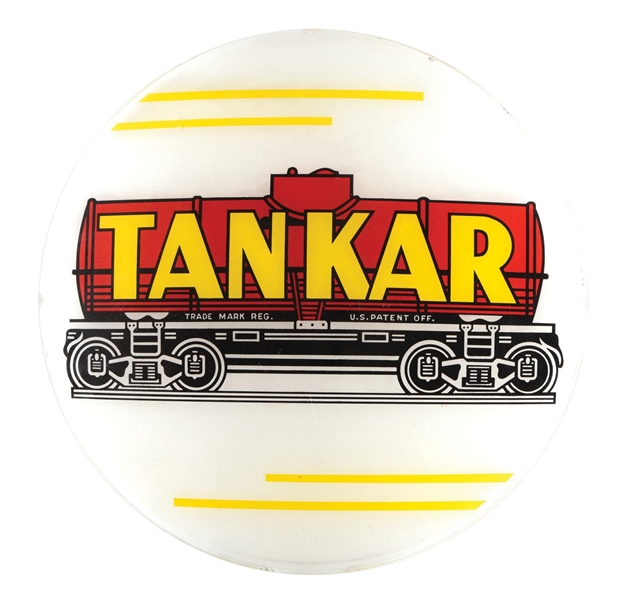 TANKAR GASOLINE SINGLE 13.5" GLOBE LENS W/ RAILCAR GRAPHIC. 