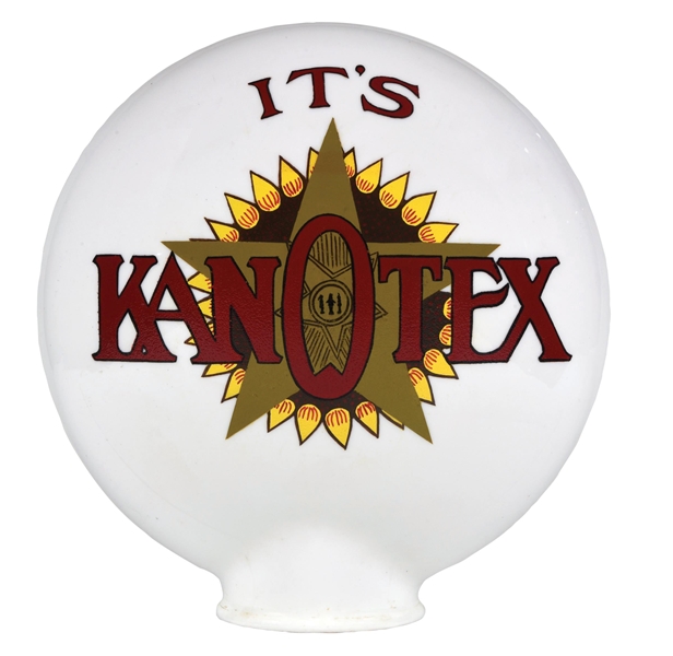 RARE "ITS KANOTEX" & "GET F&T GAS" ONE PIECE ETCHED GLOBE.