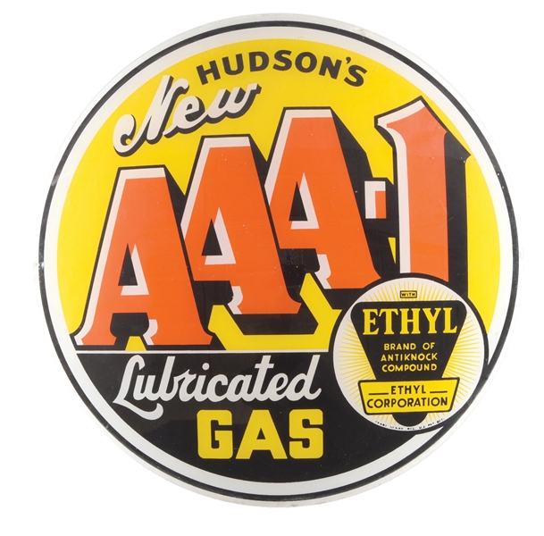 HUDSONS NEW AAA-1 LUBRICATED GAS W/ ETHYL SINGLE 13.5" GLOBE LENS.