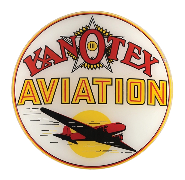 KANOTEX AVIATION GASOLINE SINGLE 13.25" GLOBE LENS W/ AIRPLANE GRAPHIC.