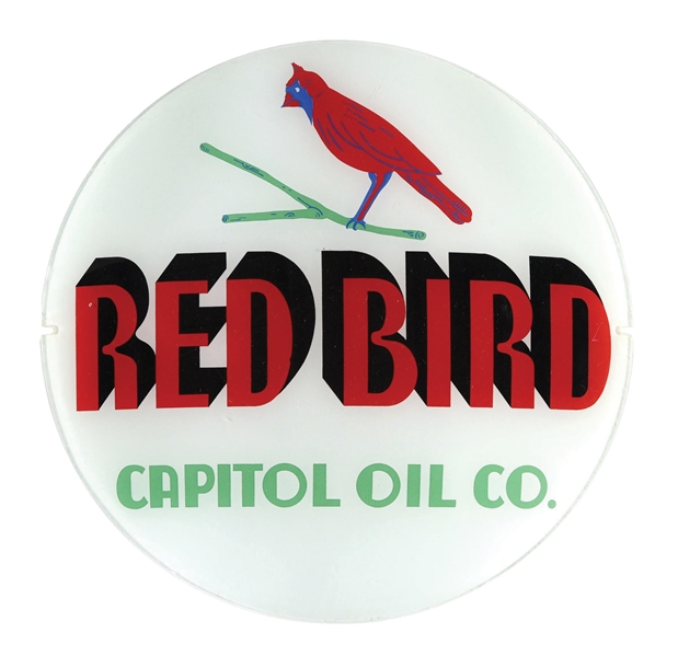 RED BIRD GASOLINE SINGLE 13.5" GLOBE LENS W/ BIRD GRAPHIC. 