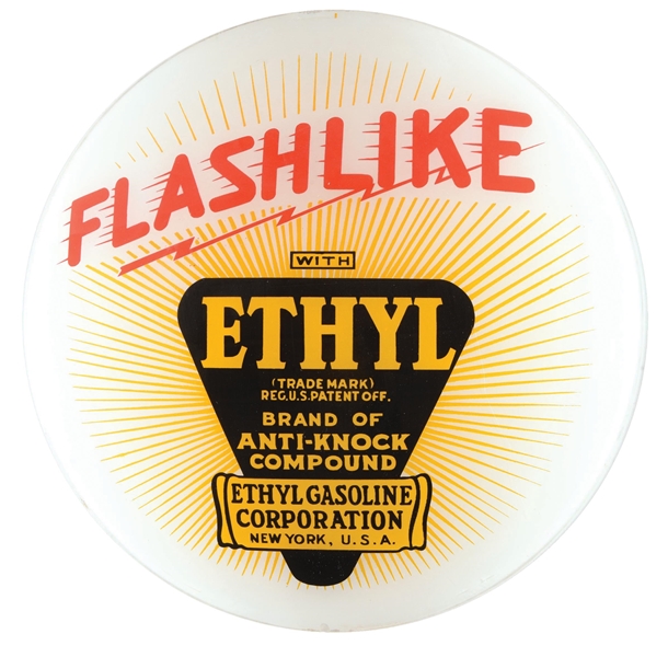 FLASHLIKE ETHYL GASOLINE 15" SINGLE GLOBE LENS.