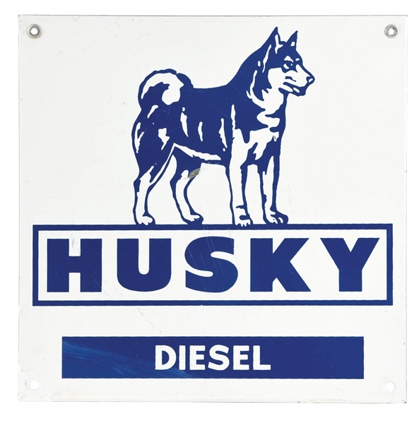 HUSKY DIESEL FUEL PORCELAIN PUMP PLATE SIGN.