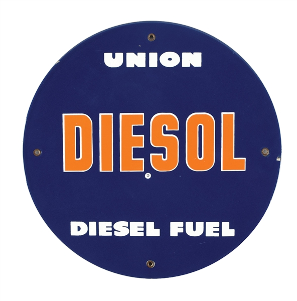 UNION "DIESOL" DIESEL FUEL PORCELAIN PUMP PLATE SIGN.