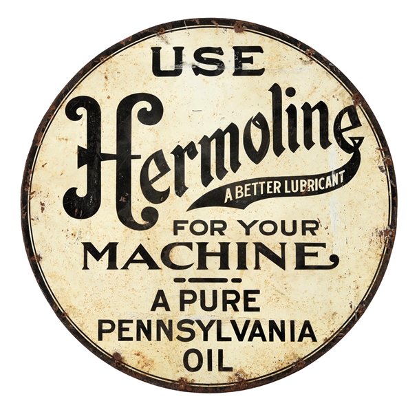 USE HERMOLENE MOTOR OIL FOR YOUR MACHINE TIN SIGN. 