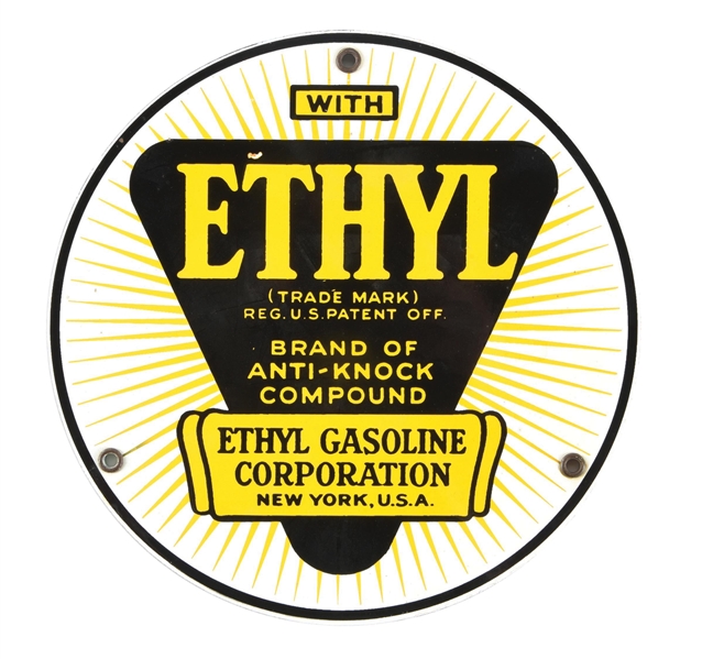 ETHYL GASOLINE CORPORATION PORCELAIN PUMP SIGN.