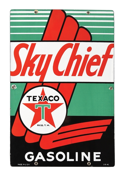 TEXACO SKY CHIEF GASOLINE PORCELAIN PUMP PLATE SIGN.