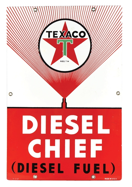 TEXACO DIESEL CHIEF PORCELAIN PUMP PLATE SIGN.