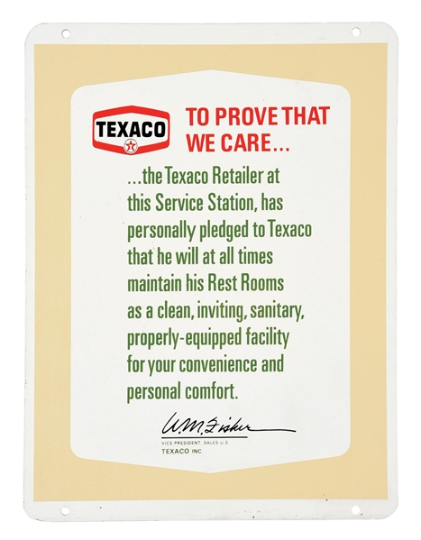 TIN TEXACO SERVICE STATION CLEAN RESTROOMS SIGN.