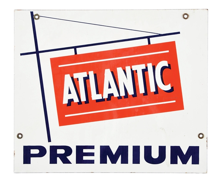 ATLANTIC PREMIUM GASOLINE PORCELAIN PUMP PLATE SIGN. 