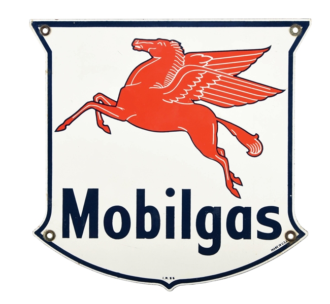 MOBILGAS PORCELAIN PUMP PLATE SIGN W/ PEGASUS GRAPHIC.