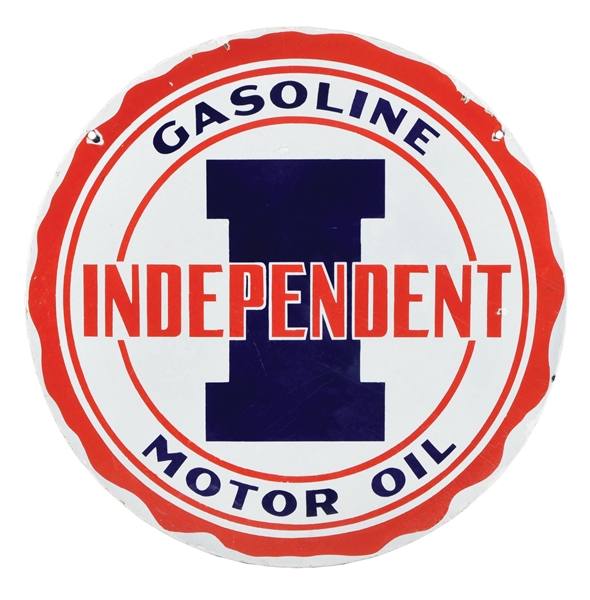 PORCELAIN INDEPENDENT GASOLINE & MOTOR OIL SIGN. 