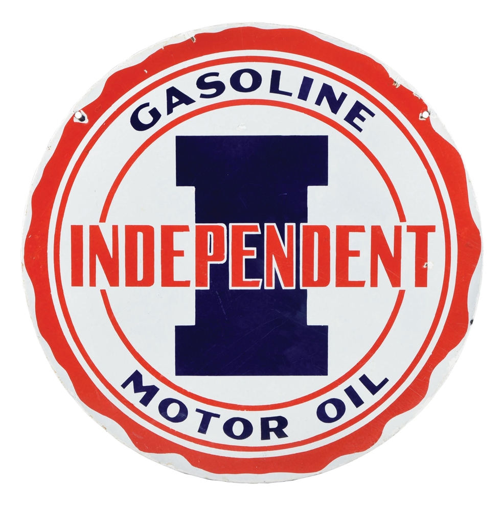 PORCELAIN INDEPENDENT GASOLINE & MOTOR OIL SIGN. 