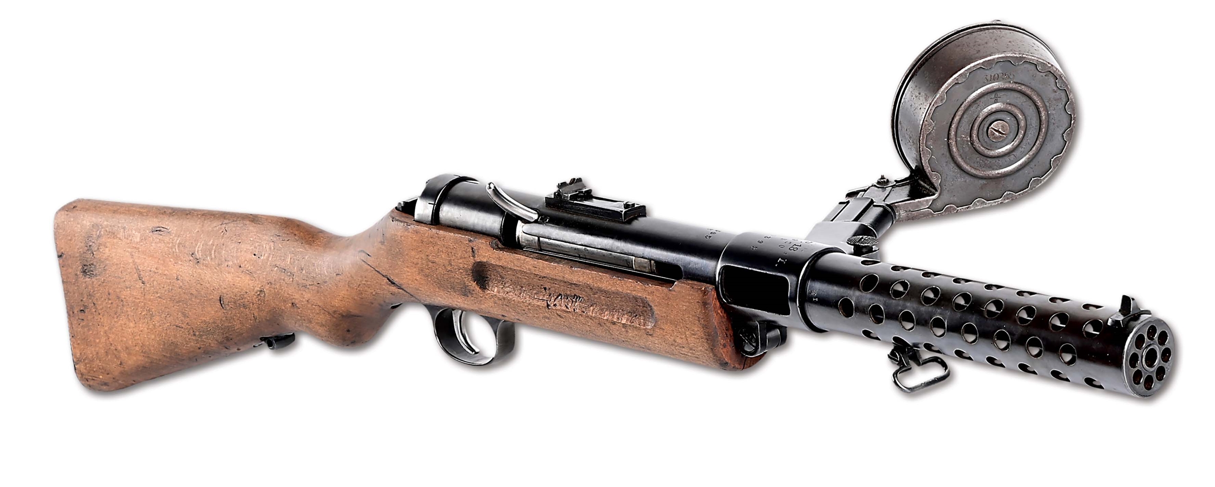 (N) ATTRACTIVE BERGMANN MP-18.I MACHINE GUN WITH ORIGINAL SNAIL DRUM (CURIO AND RELIC).