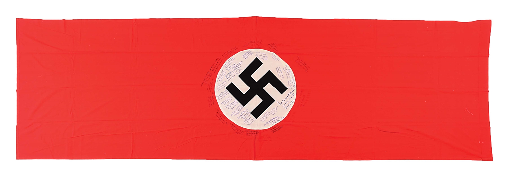HISTORICALLY SIGNIFICANT THIRD REICH FLAG CAPTURED AND SIGNED BY MEMBERS OF THE 761ST TANK BATTALION "BLACK PANTHERS".