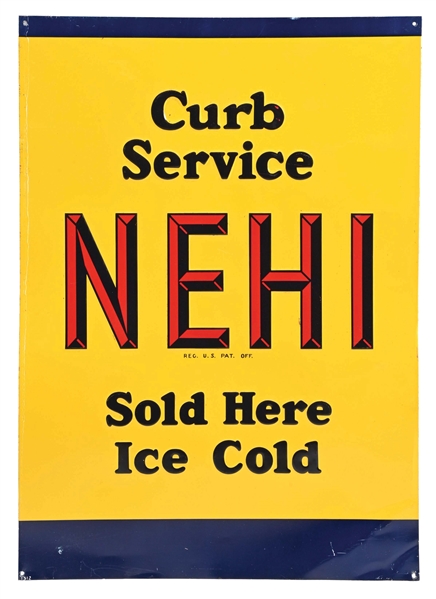 NEHI CURB SERVICE EMBOSSED TIN SIGN.