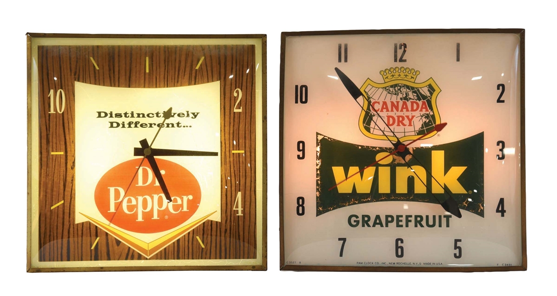 PAIR OF 2 ADVERTISING SODA POP CLOCKS.