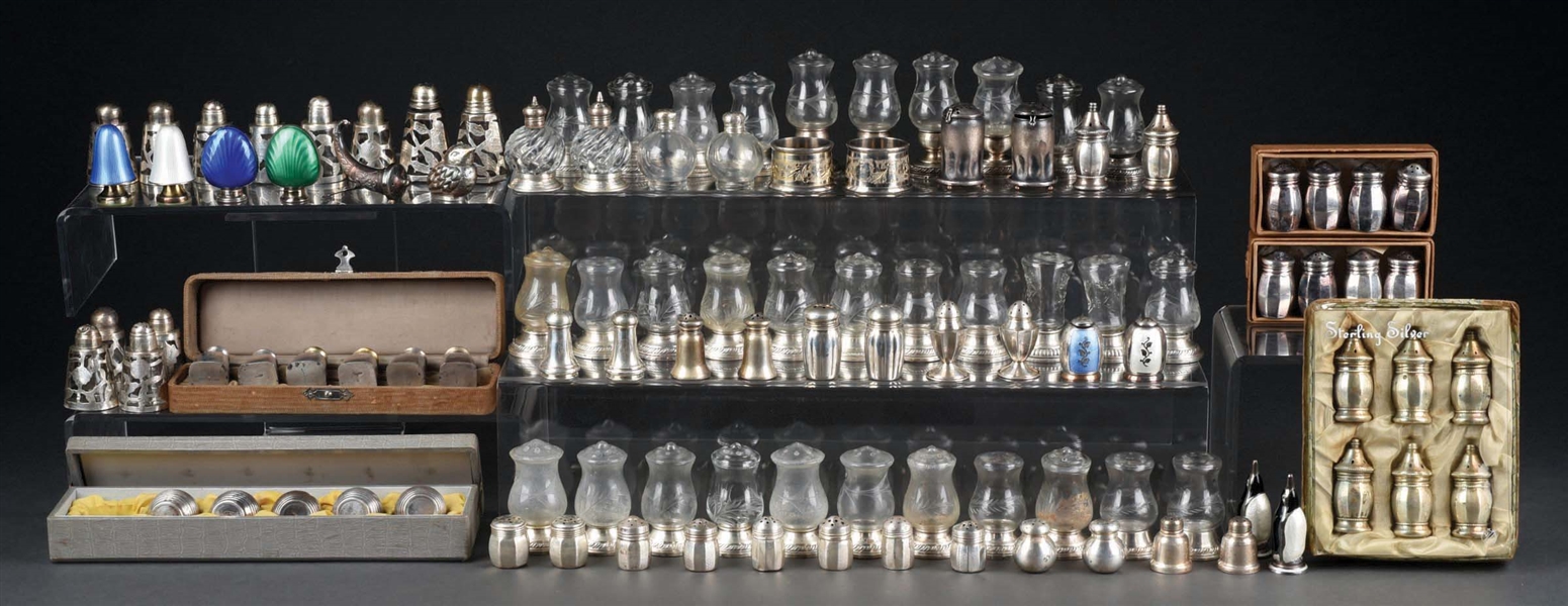 MASSIVE LOT OF ANTIQUE STERLING SILVER SALTS & PEPPER SHAKER SETS