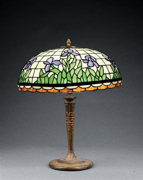 LAMB BROTHERS IRIS LEADED GLASS TABLE LAMP