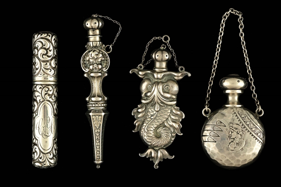 LOT OF 4: STERLING PERFUME BOTTLES.