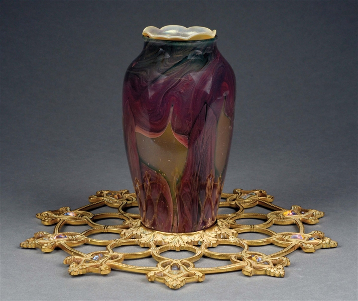 TIFFANY STUDIOS FAVRILE PAPERWEIGHT VASE & CENTERPIECE.