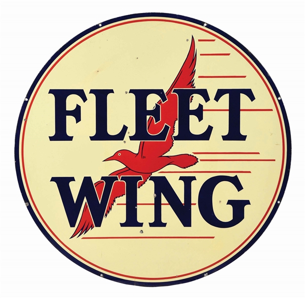 FLEET WING PORCELAIN SIGN W/ RED BIRD GRAPHIC.