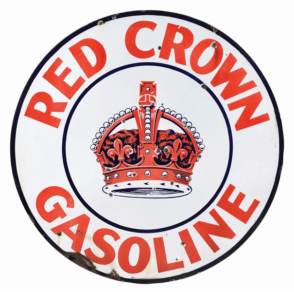 RED CROWN GASOLINE SINGLE SIDED PORCELAIN SIGN.