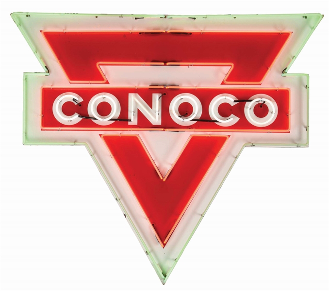 CONOCO GASOLINE PORCELAIN SIGN W/ ADDED NEON. 