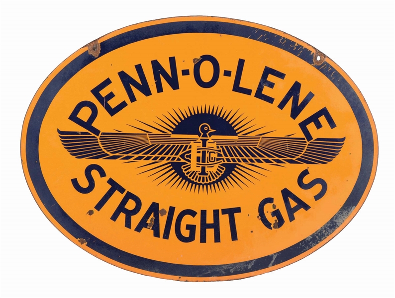 PENN-O-LENE STRAIGHT GAS PORCELAIN SIGN.