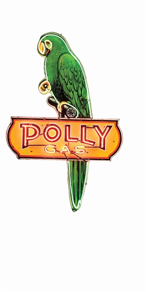 POLLY GAS PORCELAIN NEON SIGN W/ ORIGINAL METAL CAN. 