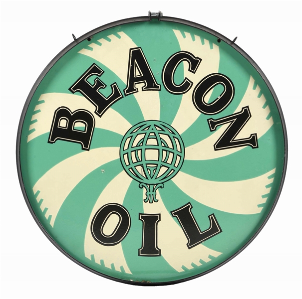 BEACON OIL PORCELAIN SIGN W/ METAL RING.