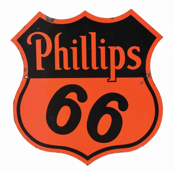 PHILLIPS 66 DOUBLE SIDED PORCELAIN SHIELD SIGN.