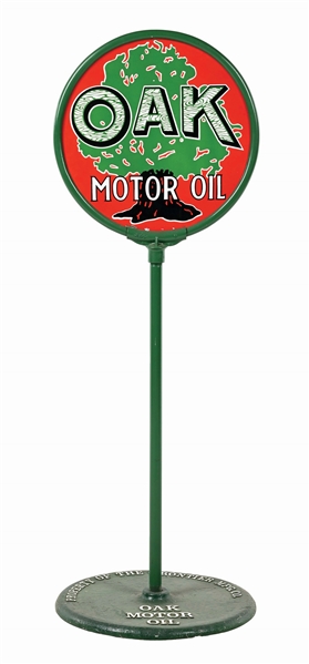 OAK MOTOR OIL PORCELAIN LOLLIPOP SIGN.