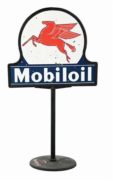 MOBILOIL PORCELAIN KEYHOLE SIGN W/ PEGASUS GRAPHIC. 