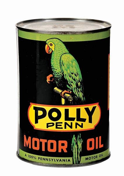 POLLY PENN MOTOR OIL ONE QUART CAN W/ PARROT GRAPHIC AGS 93.