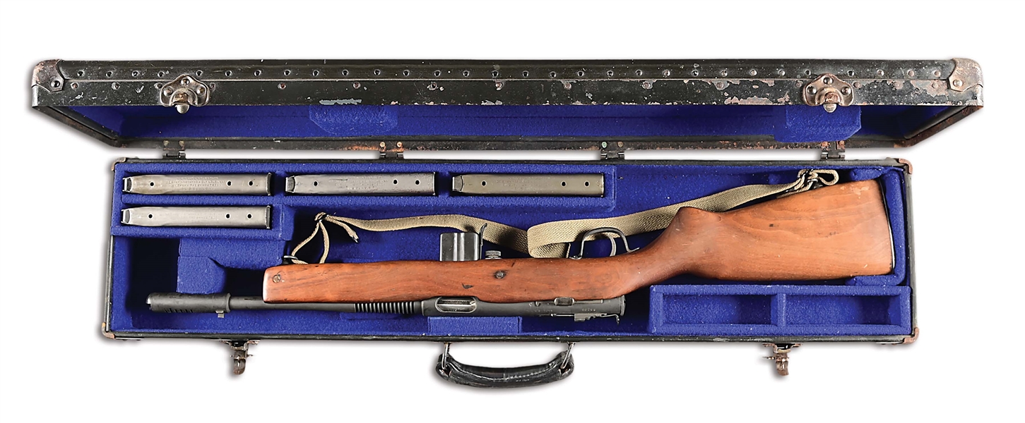 (N) MATTE FINISH HARRINGTON AND RICHARDSON REISING MODEL 50 MACHINE GUN WITH ORIGINAL TRUNK CASE (CURIO AND RELIC).