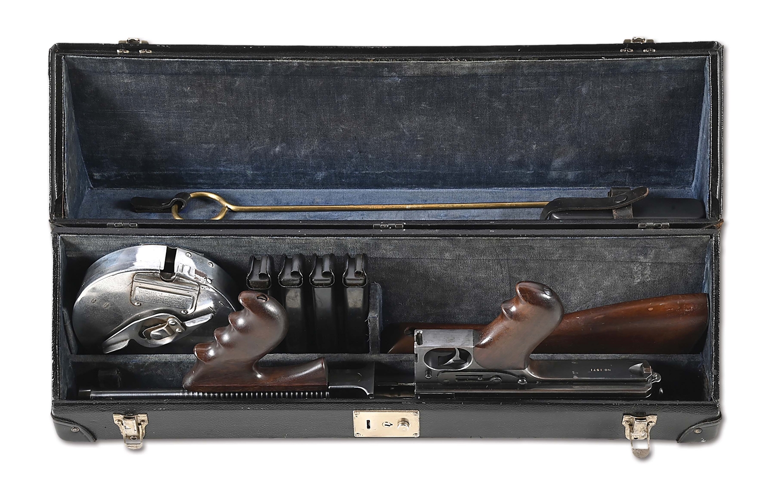 (N) EXCEPTIONAL HIGH ORIGINAL CONDITION COLT 1921A THOMPSON 1921 MACHINE GUN WITH ORIGINAL HARD CASE (CURIO AND RELIC).