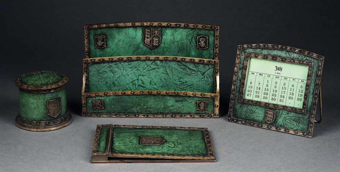 TIFFANY STUDIOS HERALDIC 4-PIECE DESK SET