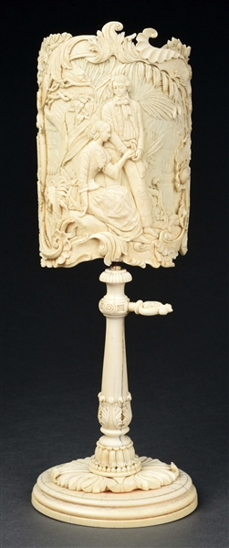 CARVED IVORY SHIELD LAMP