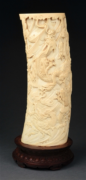 LARGE IVORY WITH CARVED DRAGONS