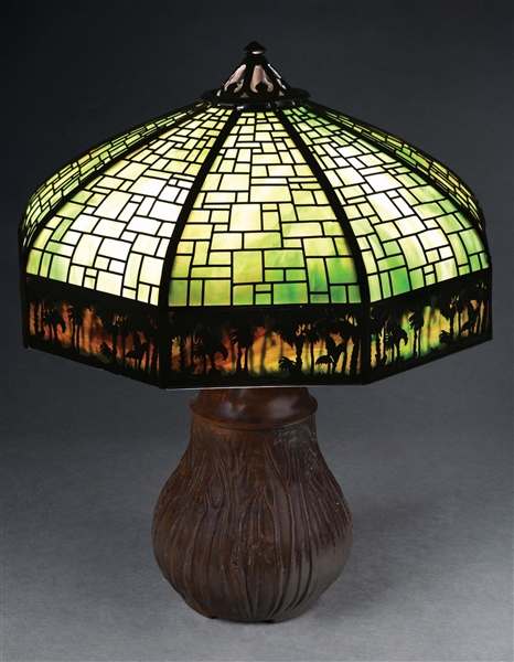 HANDEL SUNSET PALM BOARDER OVERLAY TABLE LAMP